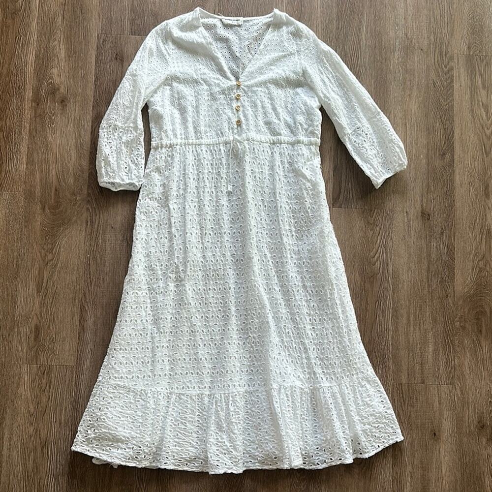 Goodnight Macaroon White Eyelet Midi Dress Size Medium‎